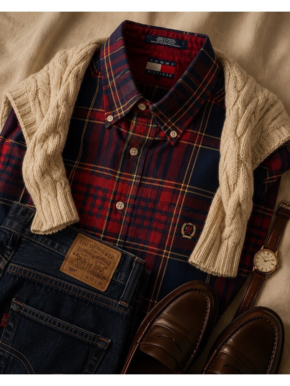 Tommy Hilfiger Plaid Button Down Shirt Navy Red Cotton